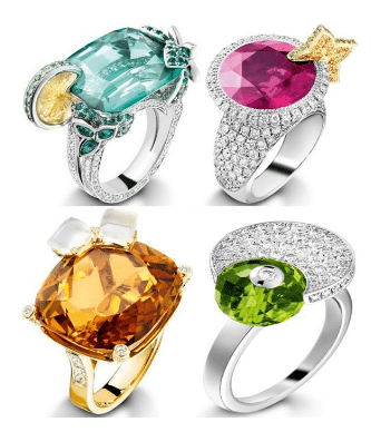 Four different ring design jewelries
