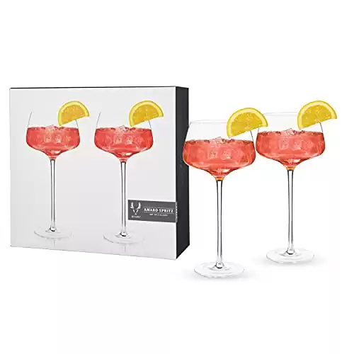 Viski Angled Stemmed Cocktail glasses, Perfect for Amero Spritz, Aperol Spritz, Americano, and Tonic, Premium Crystal drinking glasses, Long Stem Cocktail glass, set of 2, 16oz