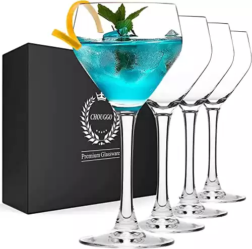 Chouggo Nick & Nora Glasses Cocktail Glasses Set of 4, Hand Blown Premium Crystal Cocktail Glass for Bar, Martini, Cosmopolitan, Manhattan, 6Oz, Clear