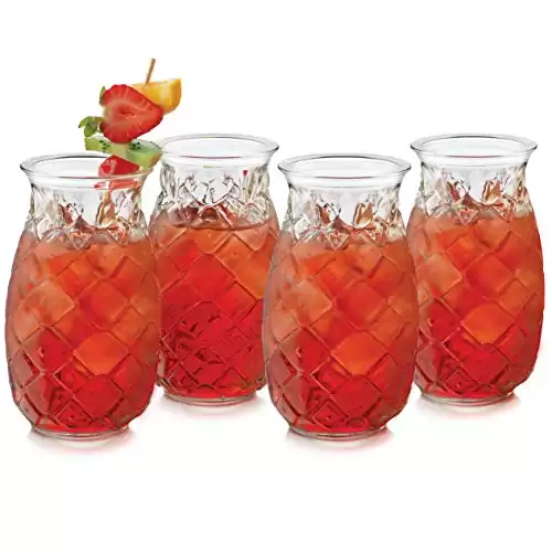 Libbey Tiki Pineapple Glasses, 17-ounce, Set of 4