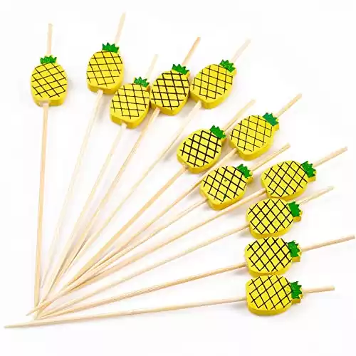 PuTwo Cocktail Picks Handmade Bamboo Toothpicks 100pcs 4.7" in Yellow Pineapples