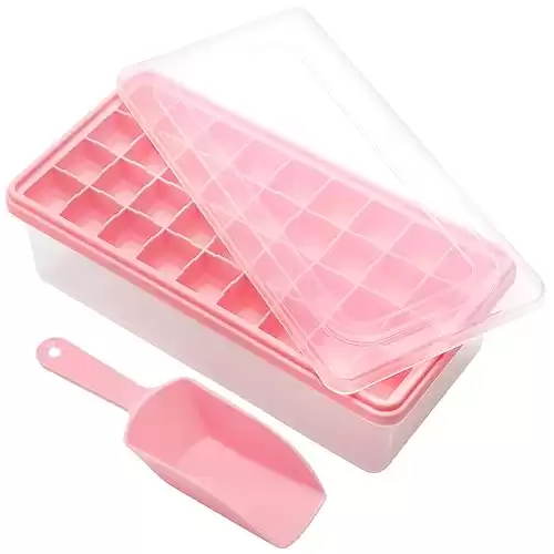 Food-grade Silicone Ice Cube Tray with Lid and Storage Bin for Freezer, Easy-Release 36 Small Nugget Ice Tray with Spill-Resistant Cover&Bucket, Flexible Ice Cube Molds with Ice Container, Scoop C...