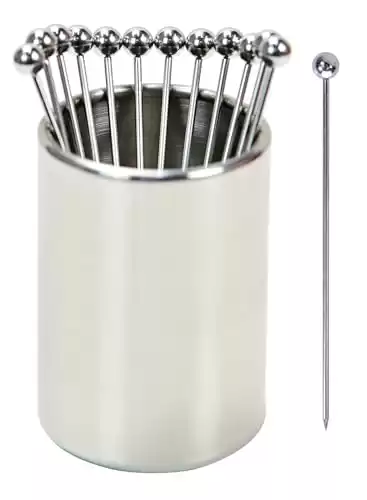 Lexenic 4.3" Metal Cocktail Picks 12Pack+Holder Kit,Premium 304 Stainless Steel Reusable Appetizer Skewers Set for Sandwiches, BBQ Snacks, Cocktails. (4.3 inch)