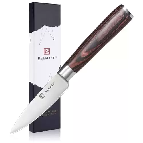 KEEMAKE Paring Knife 3.5 inch, Fruit Knife with German High Carbon Stainless Steel 1.4116 Small Knife, Pairing Knife with Pakkawood Handle Small Kitchen Knife with Gift Box Utility Knife