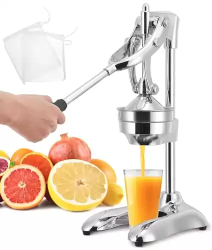 Moongiantgo Commercial Manual Juicer, Hand Press Citrus Juicer Extractor with 2 Reusable Fruit Bags, Easy To Clean, Fruit Squeezer Juicer Machine for Pomegranate Orange Lime Lemon