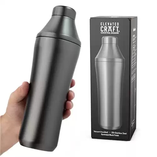 Elevated Craft Hybrid Cocktail Shaker - Premium Vacuum Insulated Stainless Steel Gunmetal Cocktail Shaker - Innovative Measuring System - Martini Shaker for the Home Bartender - 28oz Total Volume