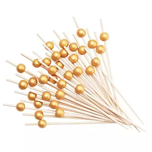 Comfy Package [150 Count] Cocktail Picks & Food Toothpicks - 4.7 Inch Wooden Pick Skewers for Drinks & Appetizers - Fancy Gold Pearl