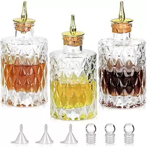 LINALL Bitters Bottle - Jewel Bitter Bottle For Cocktail, 6oz / 175ml, Glass Dahs Bottle With Gold Plated Cork Dasher Top - DSBT0011 (3, Gold)