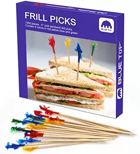 BLUE TOP Wood Frill Picks Frill Toothpicks 4 Inch Pack 1000,Decorative wood toothpicks,Cocktail Party Toothpicks for Fruit,Appetizers,Club Sandwiches,Great to use at Valentine's Day and Parties.