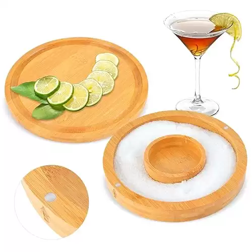 Margarita Salt Rimmer with Lid Margarita Salt Dish Glass Rimming Salts & Sugars Bamboo Cocktail Rimmer Wood Salt Box with Swivel Lid for Tequila Gifts Bartender Bar cart Accessories 6.4*0.8*0.6 In...